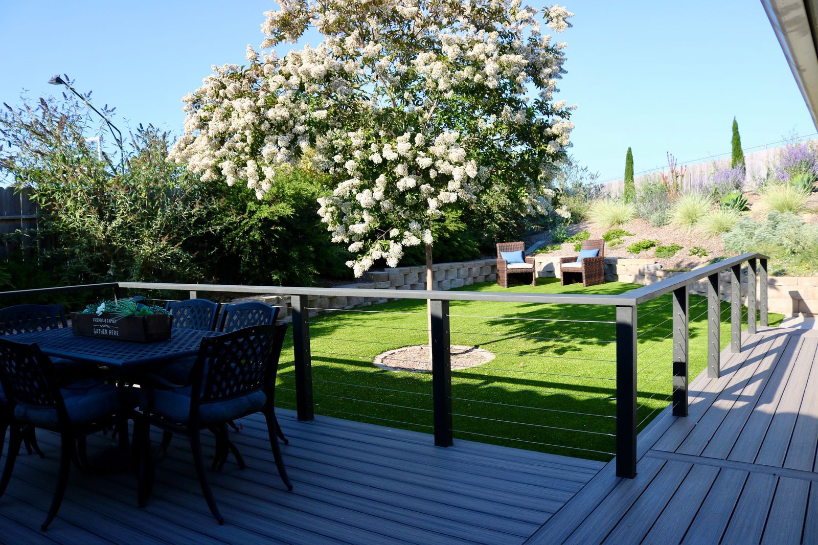 Backyard deck with garden views